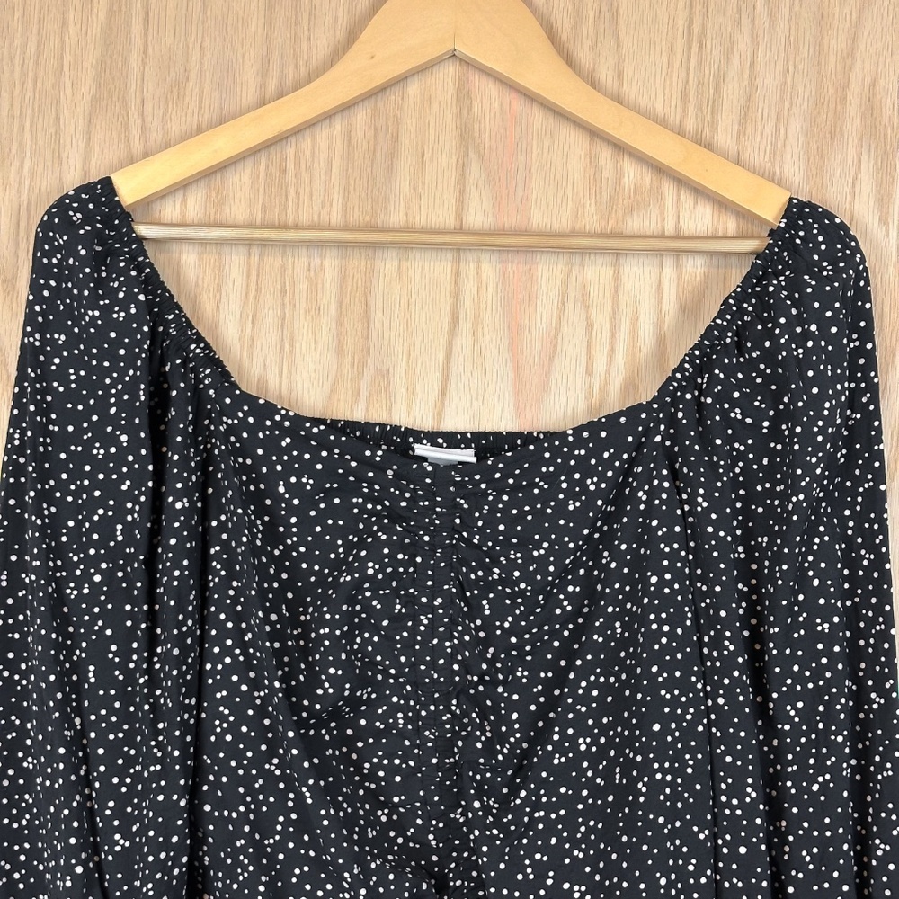 A New Day Black Polka Dot Ruched Long Sleeve Crop Top Medium - Picture 3 of 8